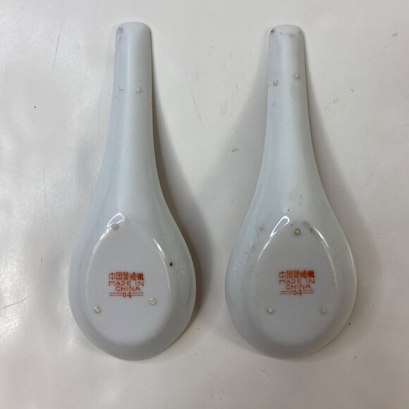 Set of 6 Porcelain Chinese Mun Shou Ceramic Soups Spoon Rice Eyes - Picture 3 of 7